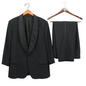 Vintage Brooks Brothers Brookease 2 Pc Black Satin Trim Tuxedo Suit Jacket 44S